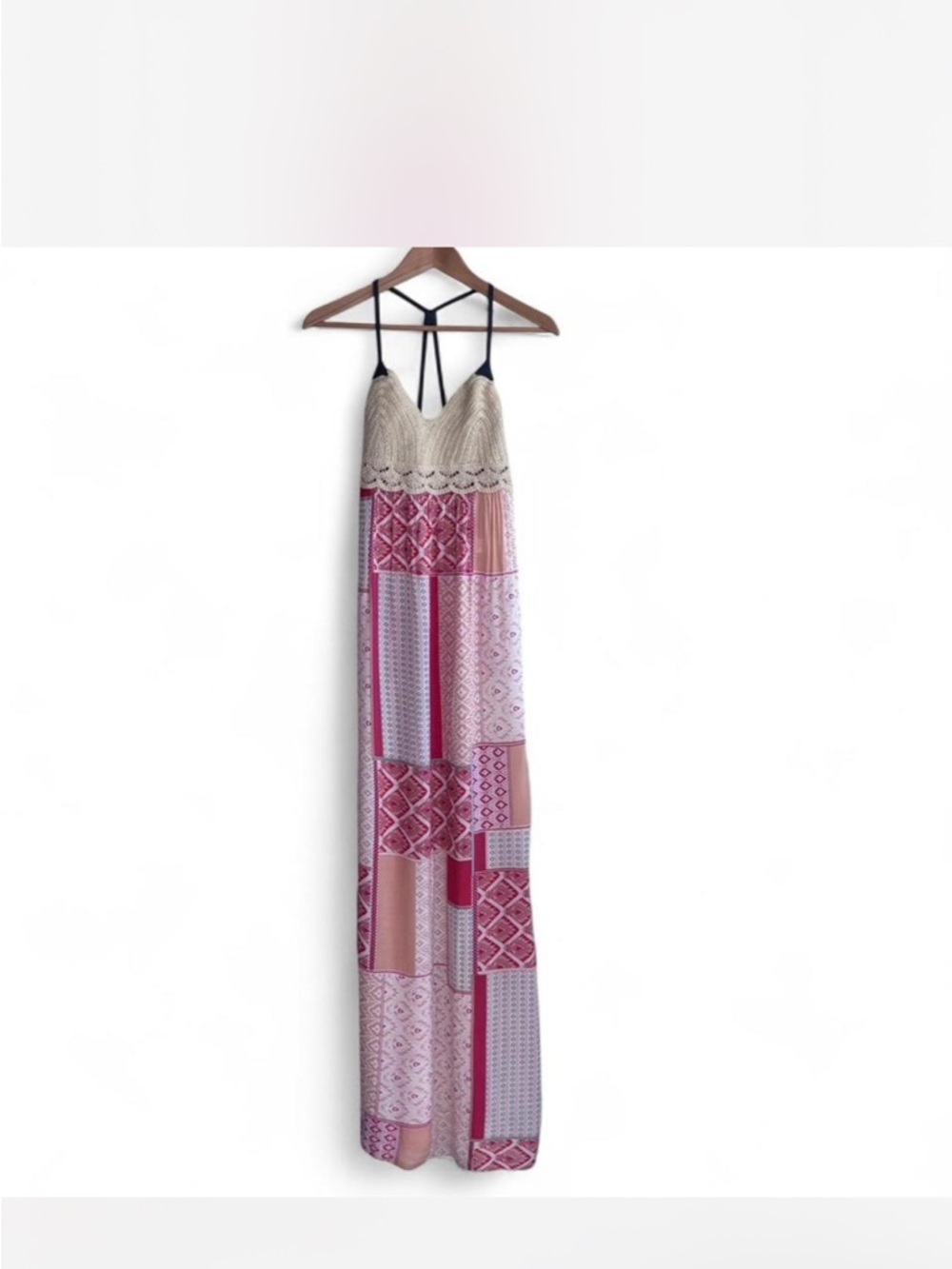 Andree Blue by Unit Boho Patchwork Crochet Cottagecore Maxi Dress Size S